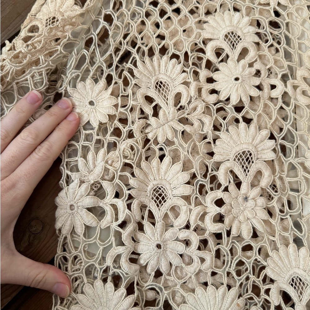 Vintage 60s lace embroidered flower dress medium ivory boho hippie - Picture 9 of 12